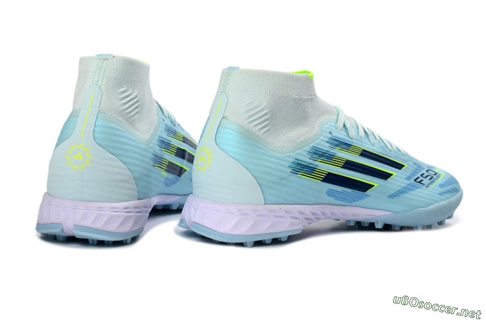 Men's Adidas F50 Elite Mid TF Football Shoes - Blue/Light Blue/Neon Yellow 6