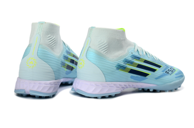 Men's Adidas F50 Elite Mid TF Football Shoes - Blue/Light Blue/Neon Yellow