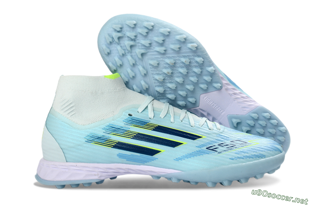 Men's Adidas F50 Elite Mid TF Football Shoes - Blue/Light Blue/Neon Yellow 2