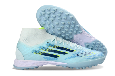 Men's Adidas F50 Elite Mid TF Football Shoes - Blue/Light Blue/Neon Yellow