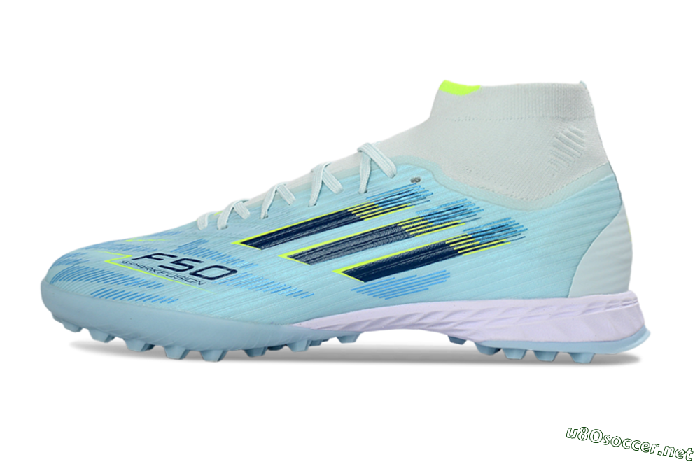 Men's Adidas F50 Elite Mid TF Football Shoes - Blue/Light Blue/Neon Yellow 0