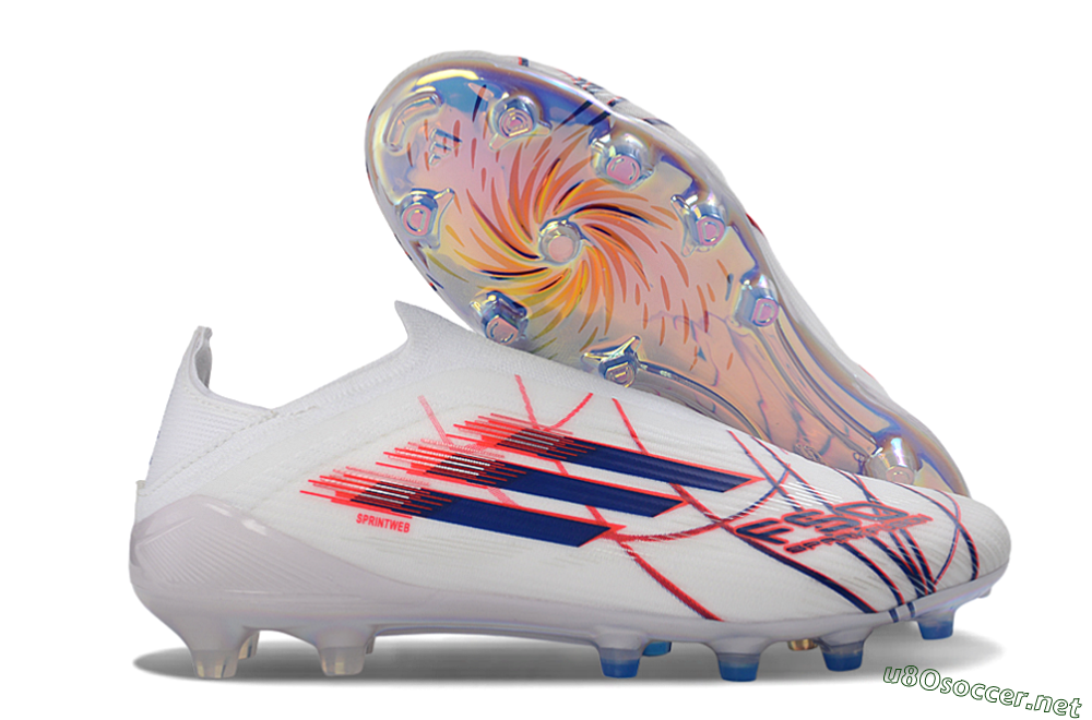 Unisex Adidas F50 Elite Laceless FG Football Boots - White/Bright Red/Deep Blue 2