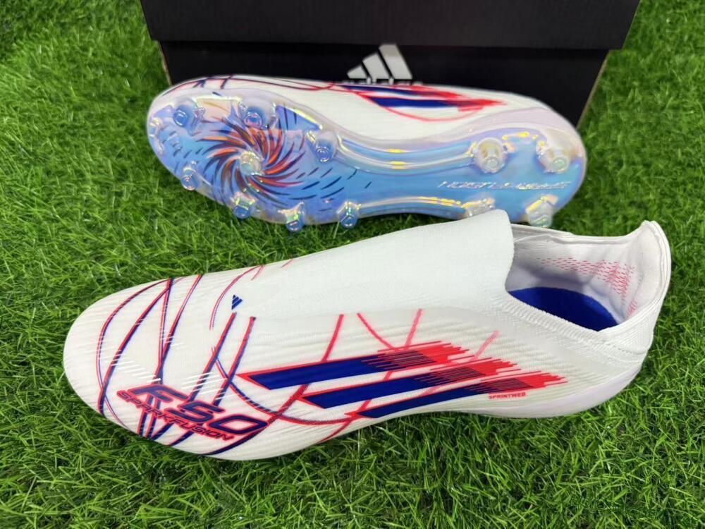 Unisex Adidas F50 Elite Laceless FG Football Boots - White/Bright Red/Deep Blue