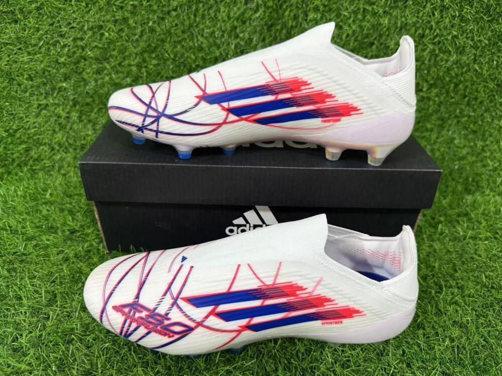 Unisex Adidas F50 Elite Laceless FG Football Boots - White/Bright Red/Deep Blue