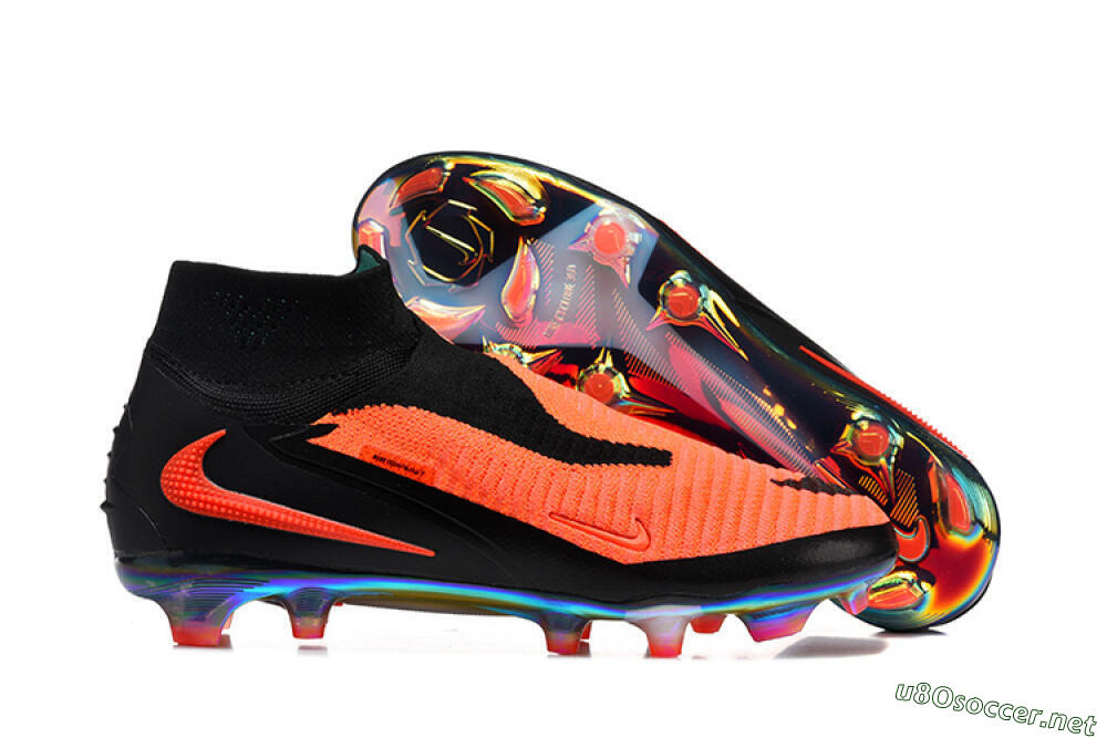 Unisex Nike Phantom 6 Elite High FG Football Boots - Orange/Neon Blaze/Rainbow Fade 2