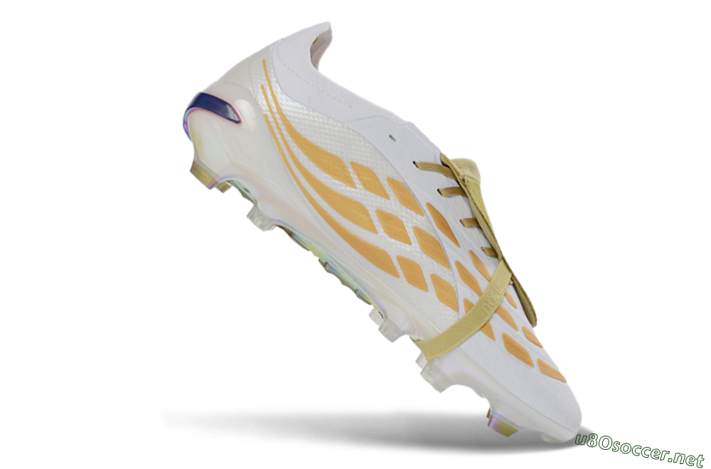 Unisex Adidas Predator 26 Elite Fold-Over Tongue FG Football Boots - White/Gold Reflective/Light Cream 4