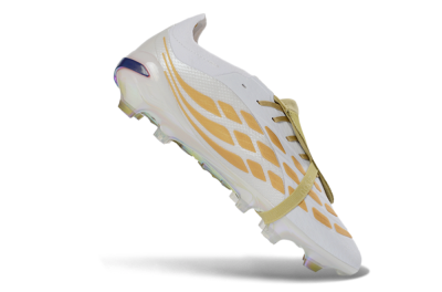 Unisex Adidas Predator 26 Elite Fold-Over Tongue FG Football Boots - White/Gold Reflective/Light Cream