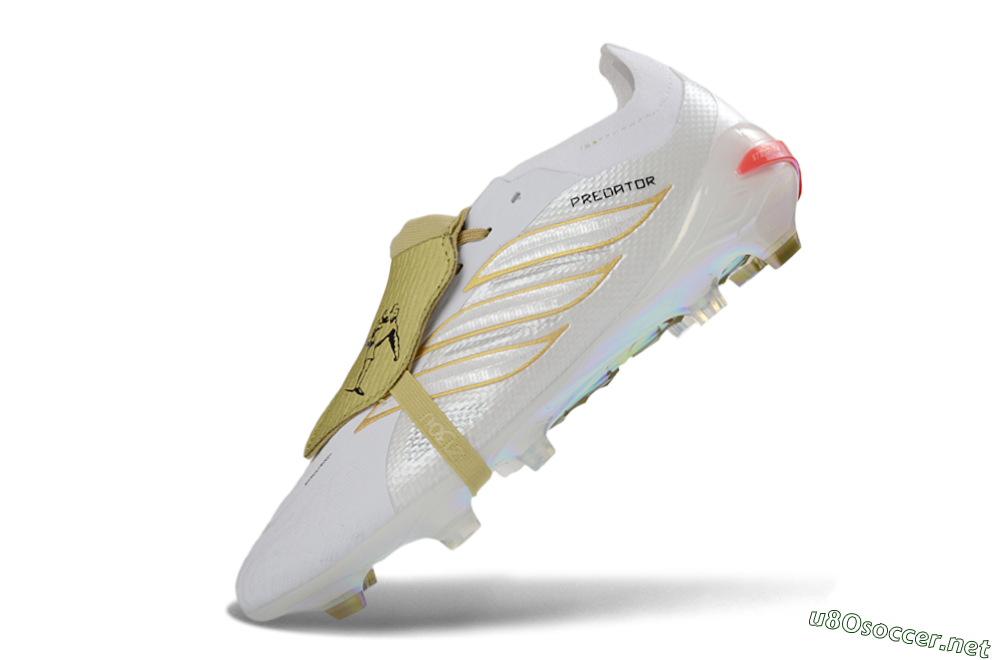 Unisex Adidas Predator 26 Elite Fold-Over Tongue FG Football Boots - White/Gold Reflective/Light Cream 5