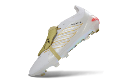 Unisex Adidas Predator 26 Elite Fold-Over Tongue FG Football Boots - White/Gold Reflective/Light Cream