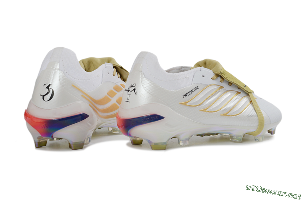 Unisex Adidas Predator 26 Elite Fold-Over Tongue FG Football Boots - White/Gold Reflective/Light Cream 6
