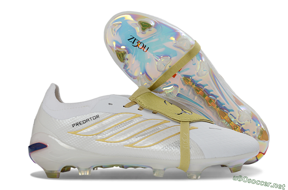 Unisex Adidas Predator 26 Elite Fold-Over Tongue FG Football Boots - White/Gold Reflective/Light Cream 2