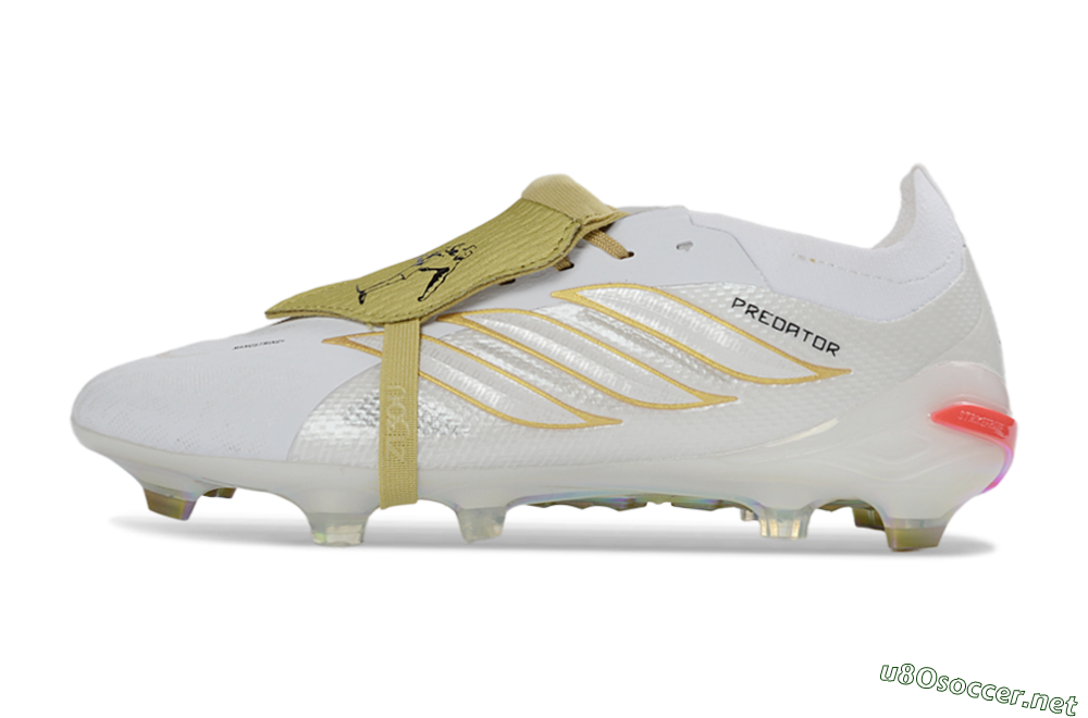 Unisex Adidas Predator 26 Elite Fold-Over Tongue FG Football Boots - White/Gold Reflective/Light Cream 0
