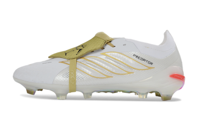 Unisex Adidas Predator 26 Elite Fold-Over Tongue FG Football Boots - White/Gold Reflective/Light Cream