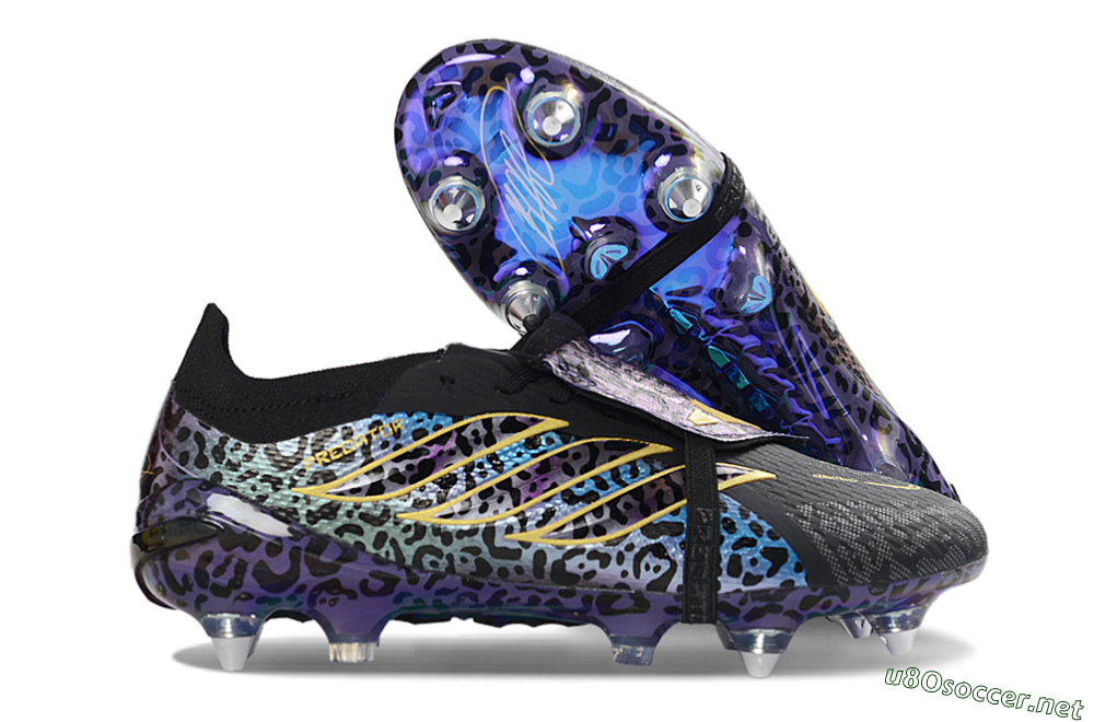 Men's Adidas Predator 26 Elite Fold-Over Tongue SG Football Boots - Black/Electric Blue/Gold 2