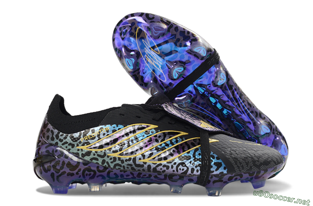 Unisex Adidas Predator 26 Elite Fold-Over Tongue FG Football Boots - Black/Electric Blue/Deep Purple 2
