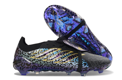 Unisex Adidas Predator 26 Elite Fold-Over Tongue FG Football Boots - Black/Electric Blue/Deep Purple
