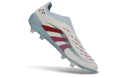Unisex Adidas Predator 26 Elite Laceless FG Football Boots - White/Berry Blast/Sky Blue
