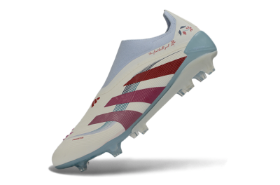 Unisex Adidas Predator 26 Elite Laceless FG Football Boots - White/Berry Blast/Sky Blue