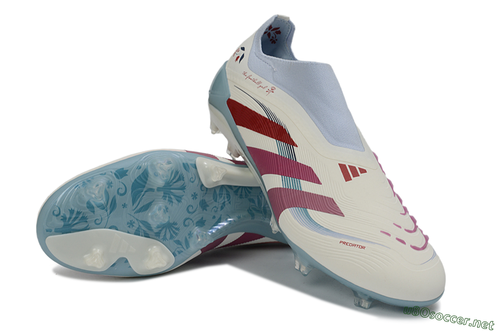Unisex Adidas Predator 26 Elite Laceless FG Football Boots - White/Berry Blast/Sky Blue 3
