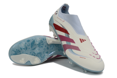 Unisex Adidas Predator 26 Elite Laceless FG Football Boots - White/Berry Blast/Sky Blue