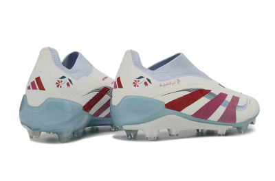 Unisex Adidas Predator 26 Elite Laceless FG Football Boots - White/Berry Blast/Sky Blue