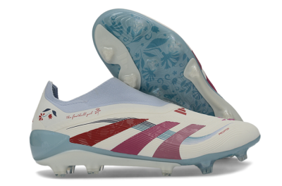 Unisex Adidas Predator 26 Elite Laceless FG Football Boots - White/Berry Blast/Sky Blue