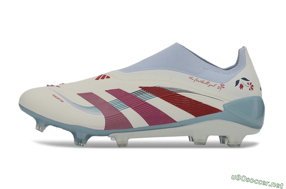 Unisex Adidas Predator 26 Elite Laceless FG Football Boots - White/Berry Blast/Sky Blue 0