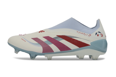 Unisex Adidas Predator 26 Elite Laceless FG Football Boots - White/Berry Blast/Sky Blue