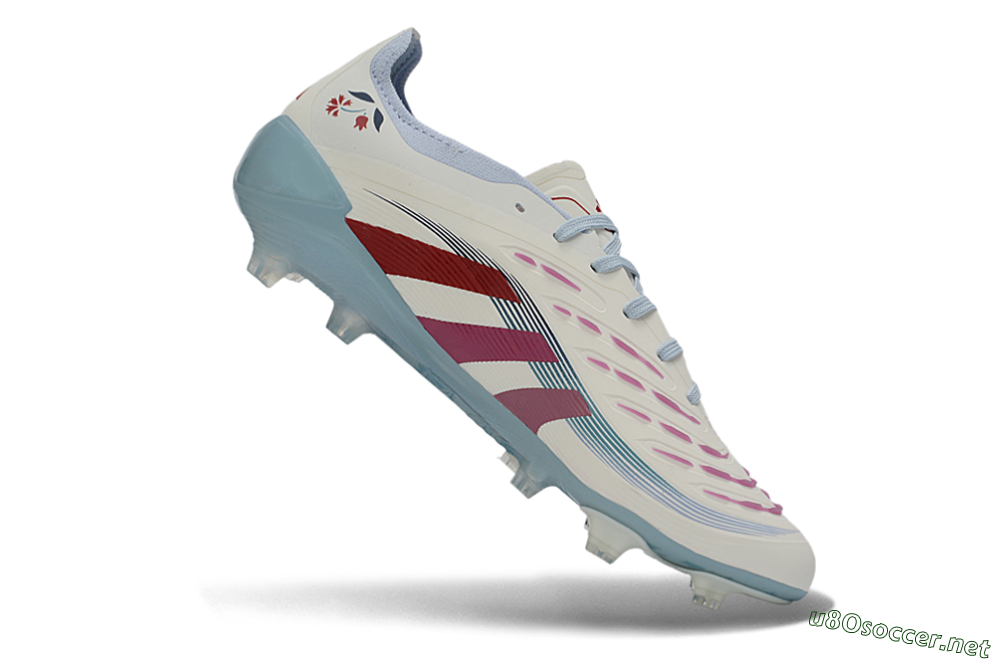 Unisex Adidas Predator 26 Elite FG Football Boots - White/Blush Pink/Light Blue 4