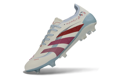 Unisex Adidas Predator 26 Elite FG Football Boots - White/Blush Pink/Light Blue