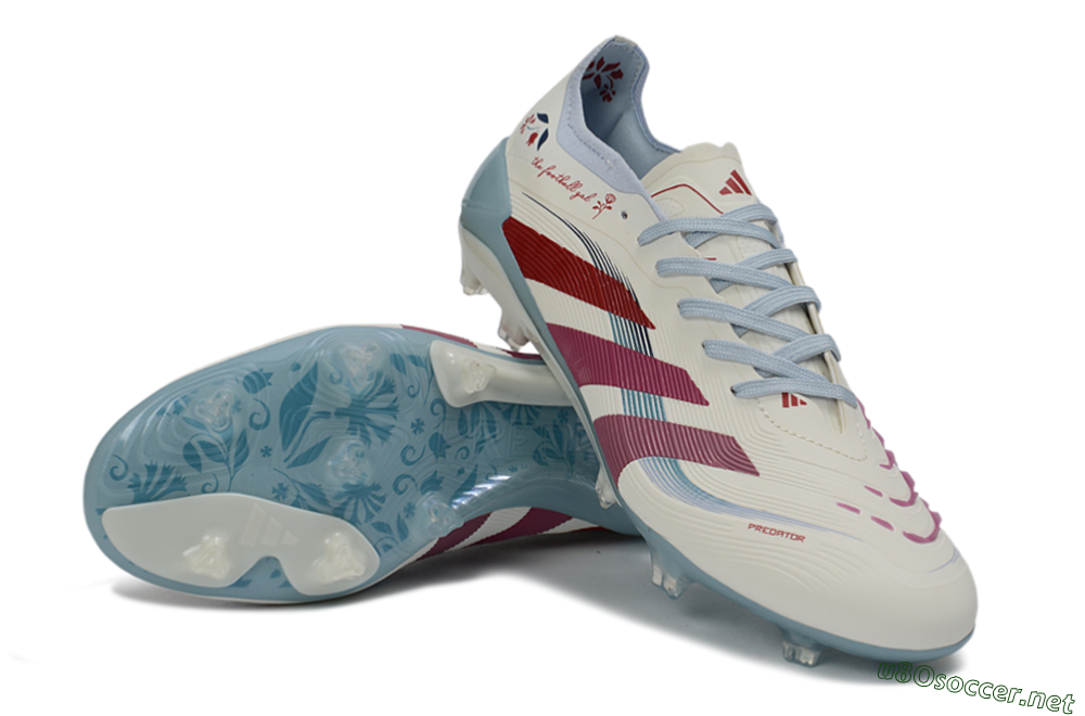 Unisex Adidas Predator 26 Elite FG Football Boots - White/Blush Pink/Light Blue 3