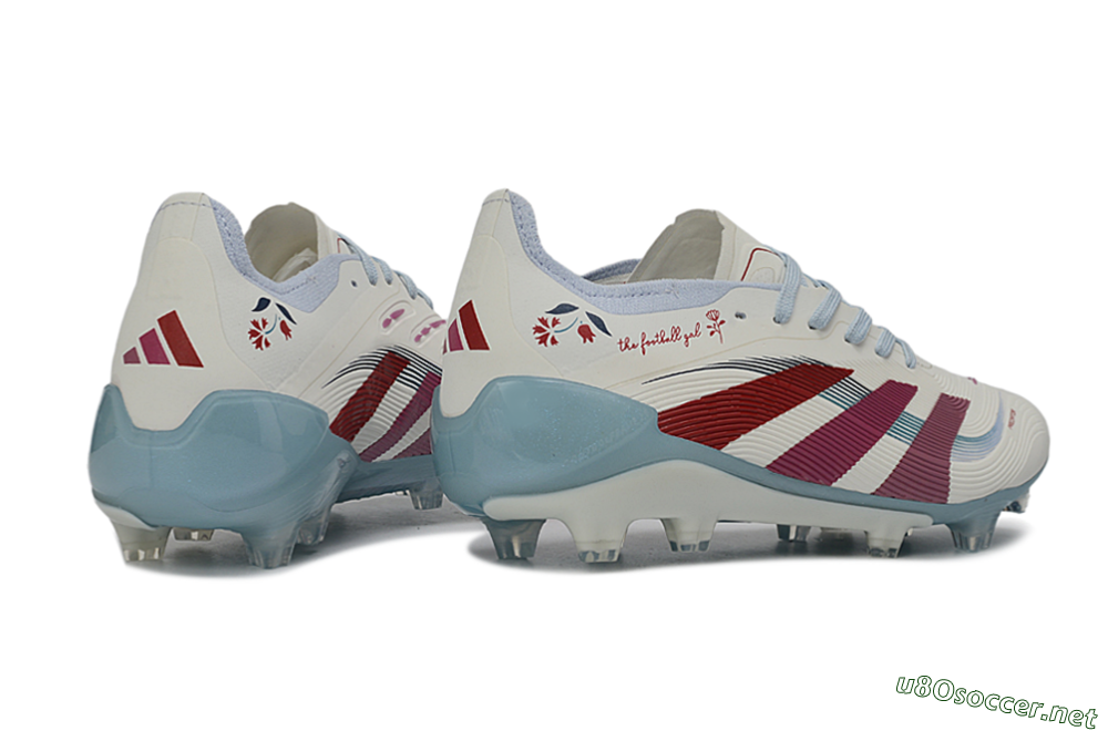 Unisex Adidas Predator 26 Elite FG Football Boots - White/Blush Pink/Light Blue 6