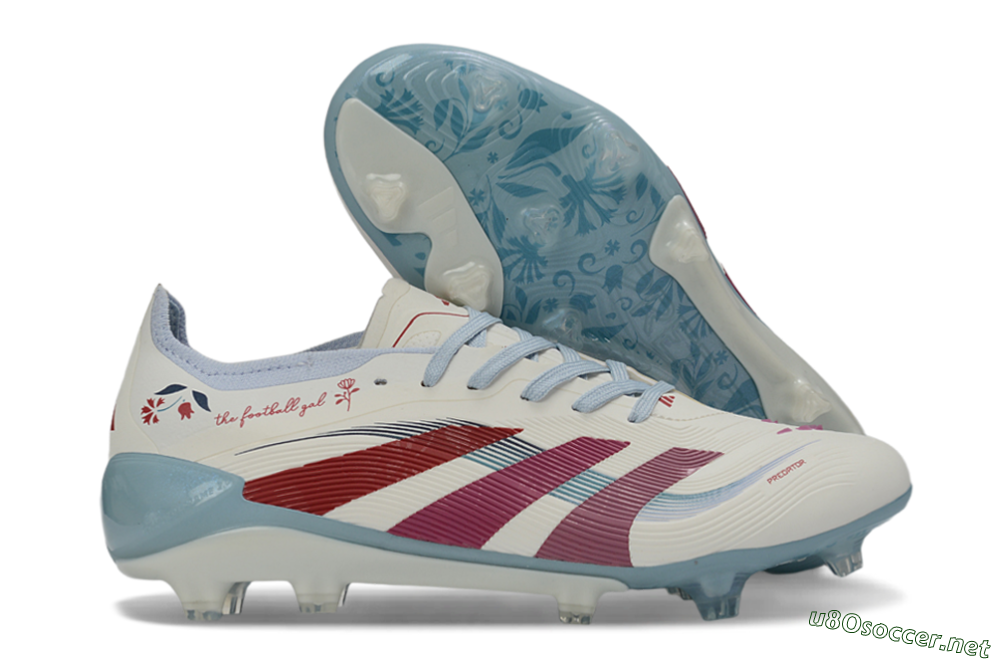 Unisex Adidas Predator 26 Elite FG Football Boots - White/Blush Pink/Light Blue 2