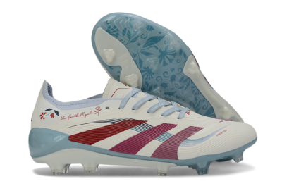 Unisex Adidas Predator 26 Elite FG Football Boots - White/Blush Pink/Light Blue