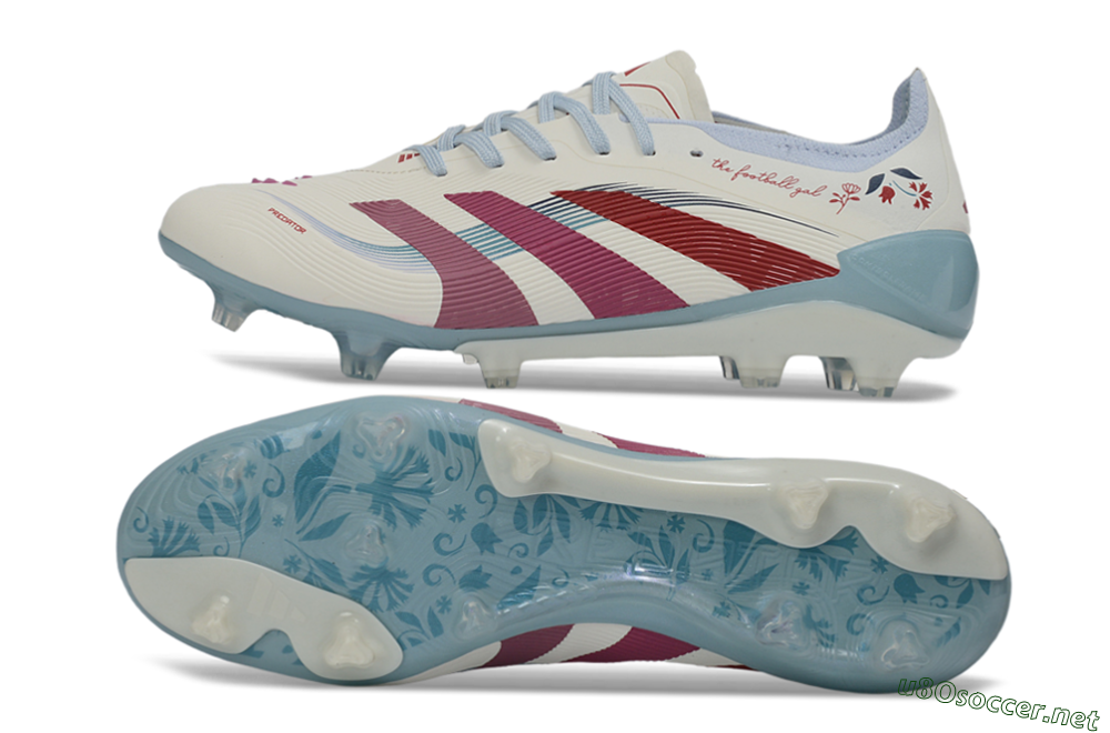 Unisex Adidas Predator 26 Elite FG Football Boots - White/Blush Pink/Light Blue 1