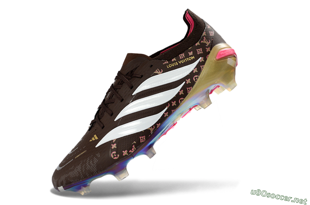Unisex Adidas Predator 26 Elite FG Football Boots - Brown/Vibrant Pink/Metallic Gold 5