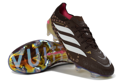 Unisex Adidas Predator 26 Elite FG Football Boots - Brown/Vibrant Pink/Metallic Gold