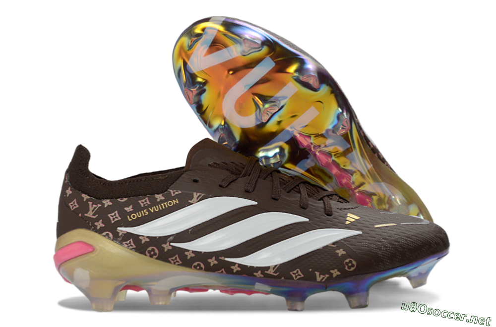 Unisex Adidas Predator 26 Elite FG Football Boots - Brown/Vibrant Pink/Metallic Gold 2