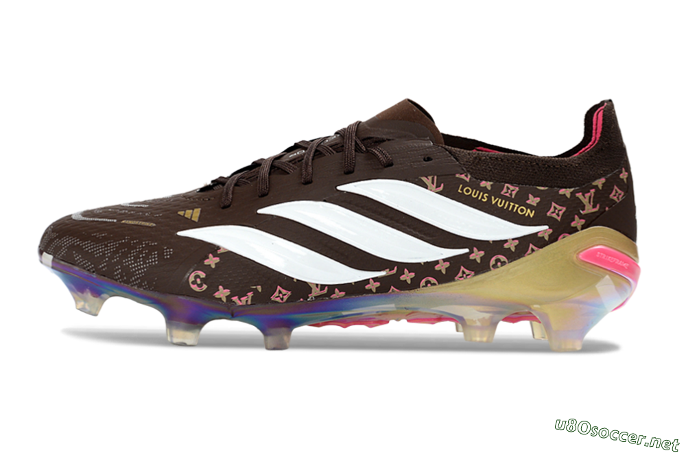 Unisex Adidas Predator 26 Elite FG Football Boots - Brown/Vibrant Pink/Metallic Gold 0