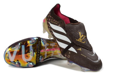 Unisex Adidas Predator 26 Elite Fold-Over Tongue FG Football Boots - Brown/Golden Pink/Rainbow