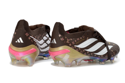 Unisex Adidas Predator 26 Elite Fold-Over Tongue FG Football Boots - Brown/Golden Pink/Rainbow