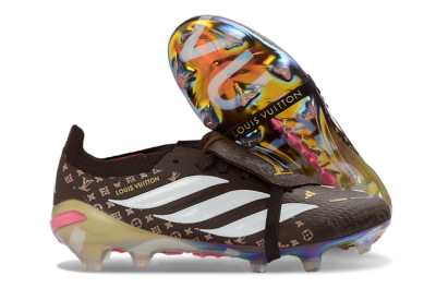 Unisex Adidas Predator 26 Elite Fold-Over Tongue FG Football Boots - Brown/Golden Pink/Rainbow