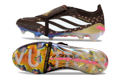 Unisex Adidas Predator 26 Elite Fold-Over Tongue FG Football Boots - Brown/Golden Pink/Rainbow