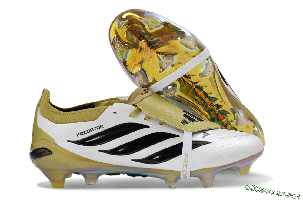 Unisex Adidas Predator 26 Elite Fold-Over Tongue FG Football Boots - White/Gold/Black 2