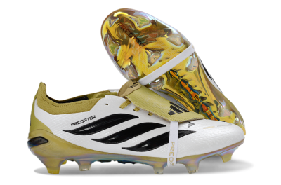 Unisex Adidas Predator 26 Elite Fold-Over Tongue FG Football Boots - White/Gold/Black