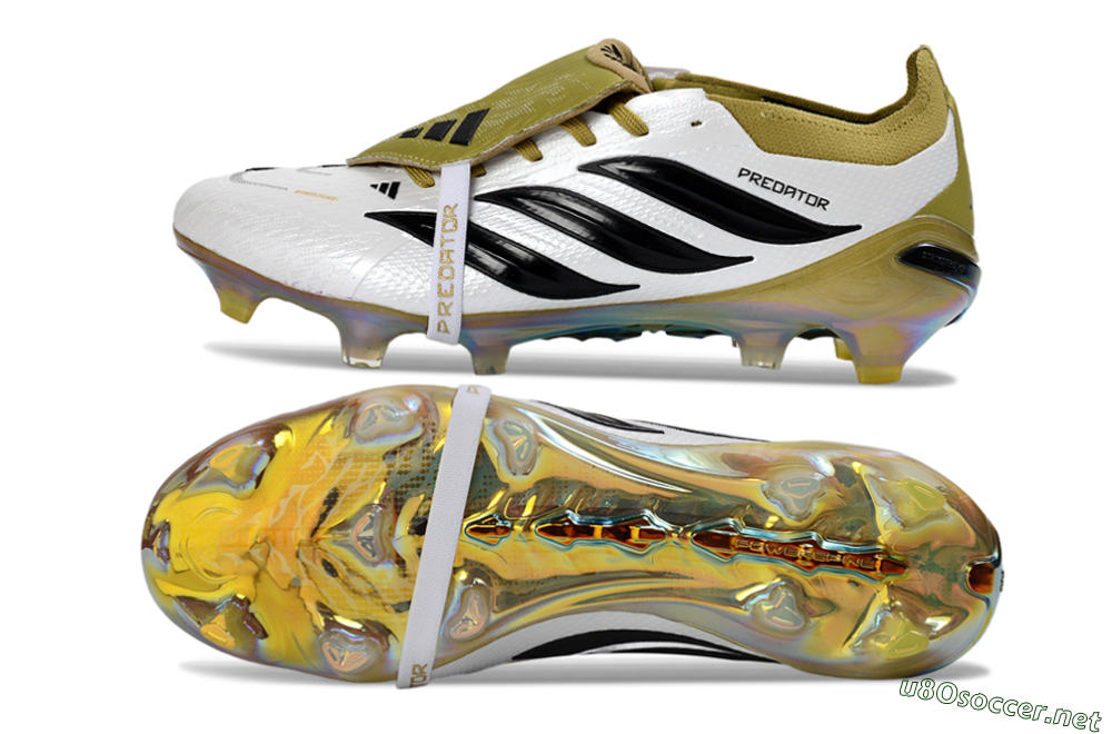 Unisex Adidas Predator 26 Elite Fold-Over Tongue FG Football Boots - White/Gold/Black 1