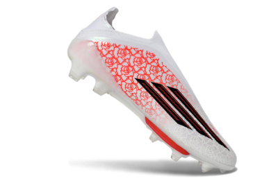 Unisex Adidas F50+ Elite Lightstrike Pro Laceless FG Football Boots - White/Crimson Glow/Black Shadow