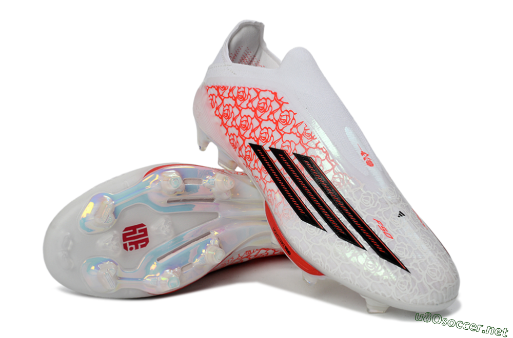 Unisex Adidas F50+ Elite Lightstrike Pro Laceless FG Football Boots - White/Crimson Glow/Black Shadow 4