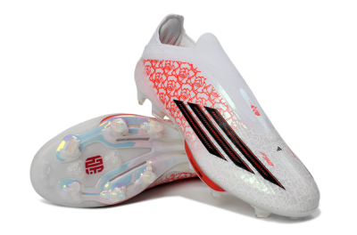 Unisex Adidas F50+ Elite Lightstrike Pro Laceless FG Football Boots - White/Crimson Glow/Black Shadow