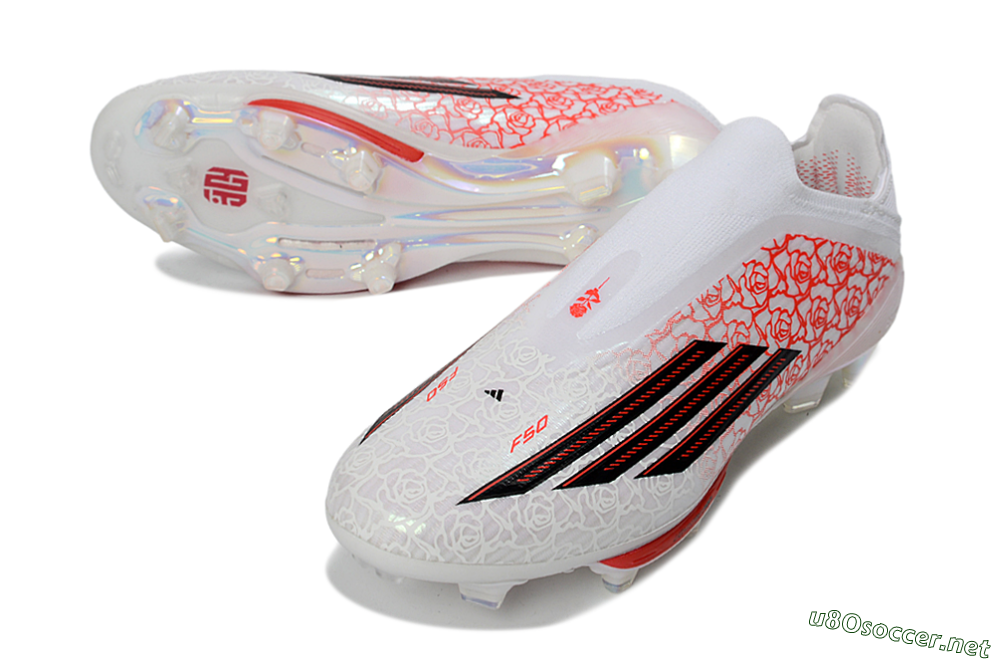 Unisex Adidas F50+ Elite Lightstrike Pro Laceless FG Football Boots - White/Crimson Glow/Black Shadow 3
